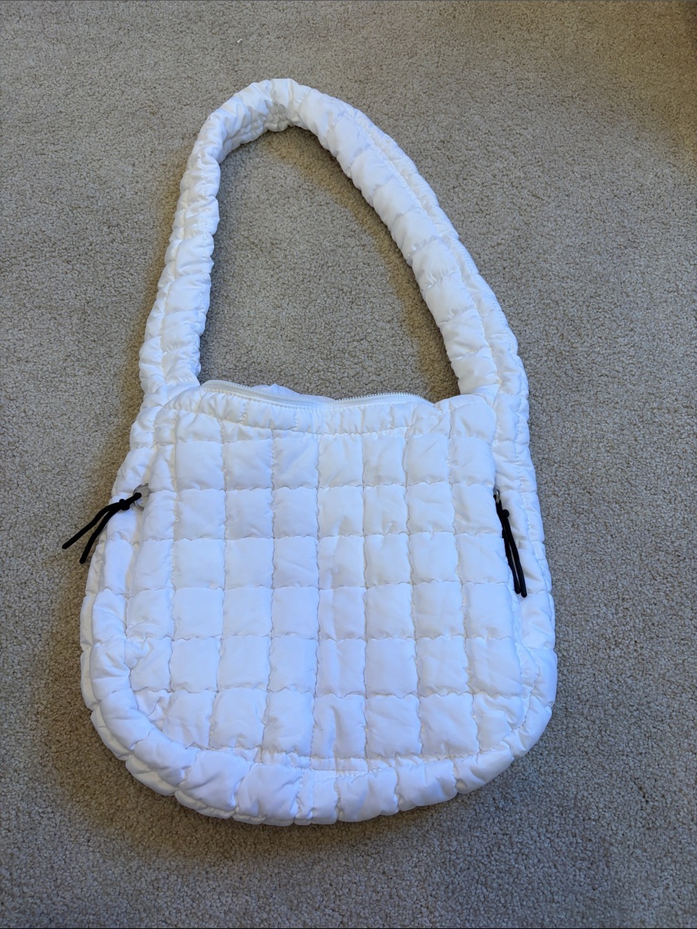 Quilted White Shoulder Bag - Lightweight Puffer Tote